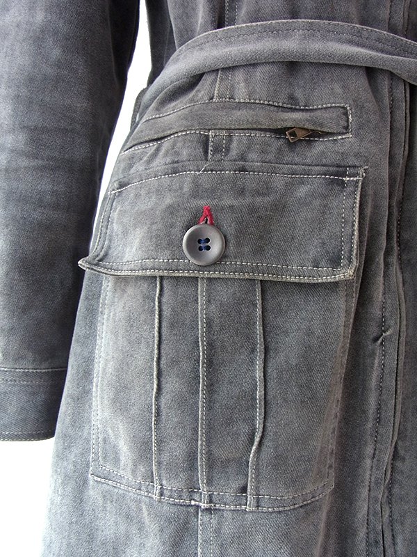 ヨーロッパ古着 ロンドン買い付け グレイ X ポケットがたくさん 共布ベルト付き ジップアップ  コート 06UK167