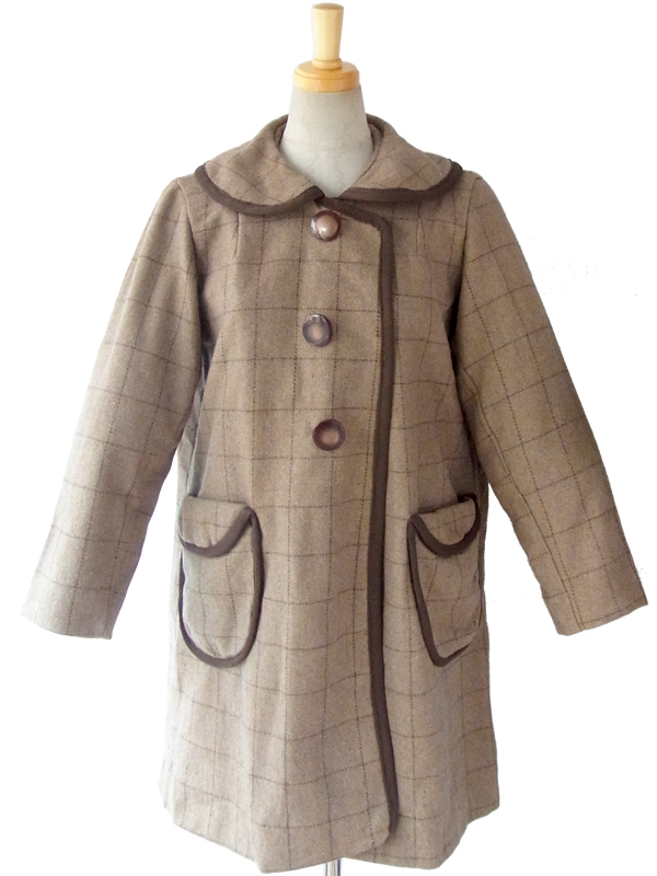 ヨーロッパ古着 ロンドン買い付け ライトブラウン X ダークブラウン チェック柄 ヴィンテージ ウールコート 09UK1278