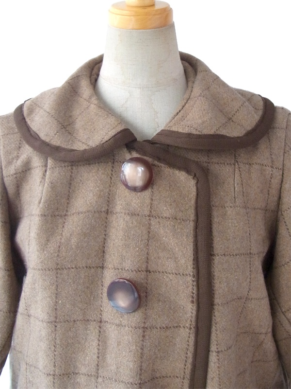 ヨーロッパ古着 ロンドン買い付け ライトブラウン X ダークブラウン チェック柄 ヴィンテージ ウールコート 09UK1278