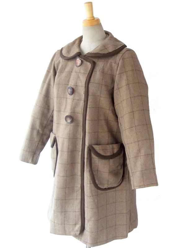 ヨーロッパ古着 ロンドン買い付け ライトブラウン X ダークブラウン チェック柄 ヴィンテージ ウールコート 09UK1278