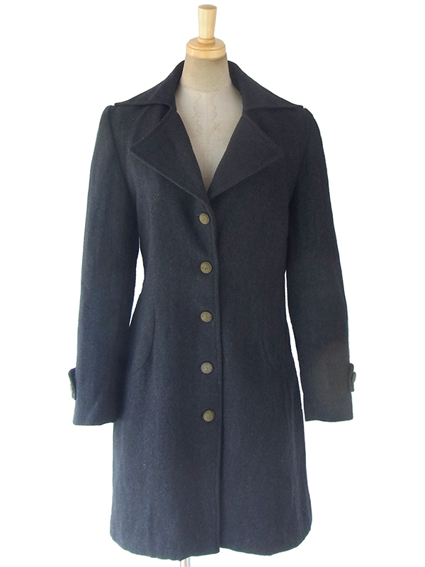 ヨーロッパ古着 ロンドン買い付け ブラック X ゴールド デザインボタン ヴィンテージ  ウール コート 09UK1512