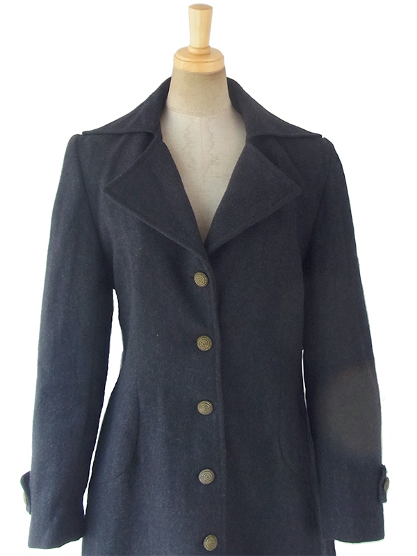 ヨーロッパ古着 ロンドン買い付け ブラック X ゴールド デザインボタン ヴィンテージ  ウール コート 09UK1512