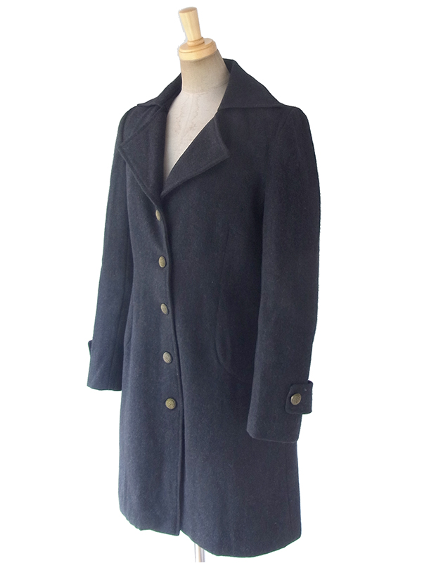 ヨーロッパ古着 ロンドン買い付け ブラック X ゴールド デザインボタン ヴィンテージ  ウール コート 09UK1512