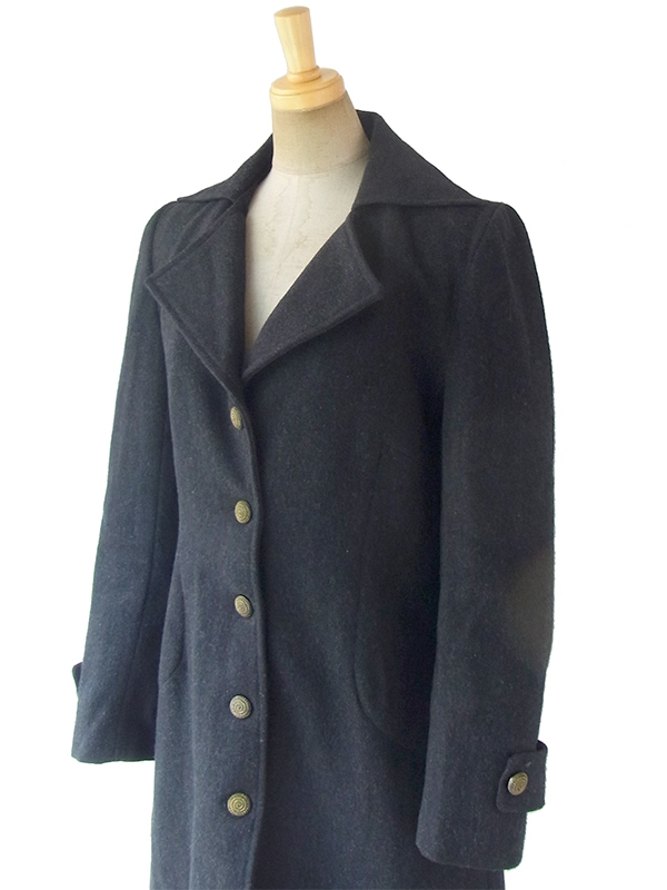 ヨーロッパ古着 ロンドン買い付け ブラック X ゴールド デザインボタン ヴィンテージ  ウール コート 09UK1512