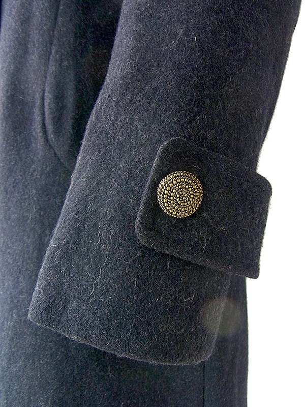 ヨーロッパ古着 ロンドン買い付け ブラック X ゴールド デザインボタン ヴィンテージ  ウール コート 09UK1512