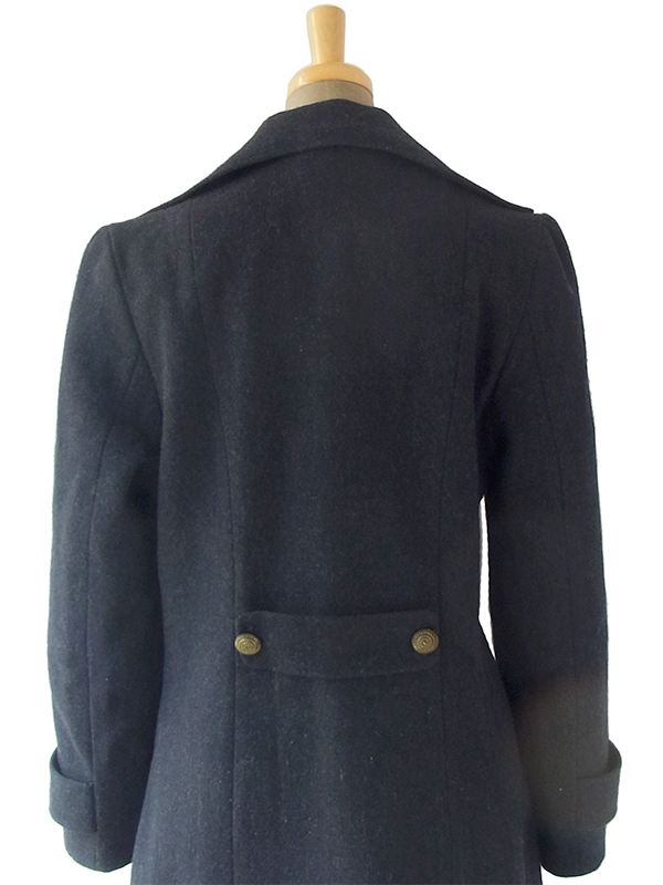 ヨーロッパ古着 ロンドン買い付け ブラック X ゴールド デザインボタン ヴィンテージ  ウール コート 09UK1512