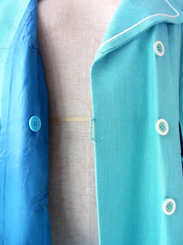 ヨーロッパ古着 ロンドン買い付け 60年代製 パステルカラー　水色 リネン スプリング コート： 09UK311