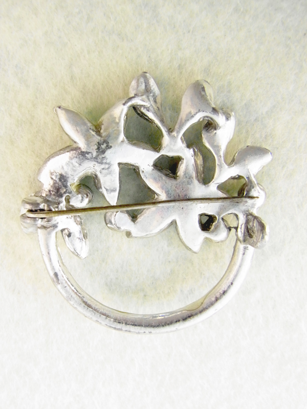 ロンドン買い付けブルー.グリーンラインストーン花飾りモチーフ.ヴィンテージブローチ09uk803