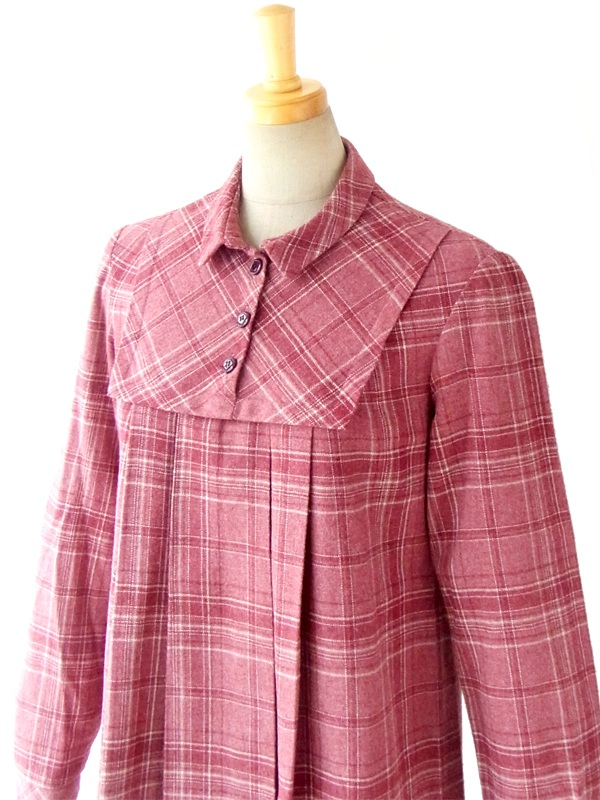 ヨーロッパ古着 ６０年代フランス製 ヴィンテージ ボルドー X　チェック柄 ヴィンテージ ワンピース 12F112