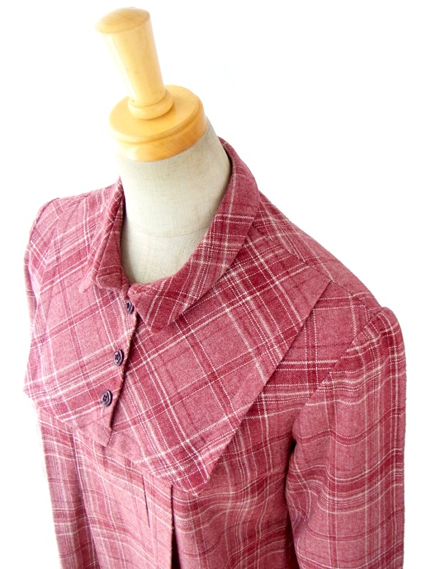 ヨーロッパ古着 ６０年代フランス製 ヴィンテージ ボルドー X　チェック柄 ヴィンテージ ワンピース 12F112