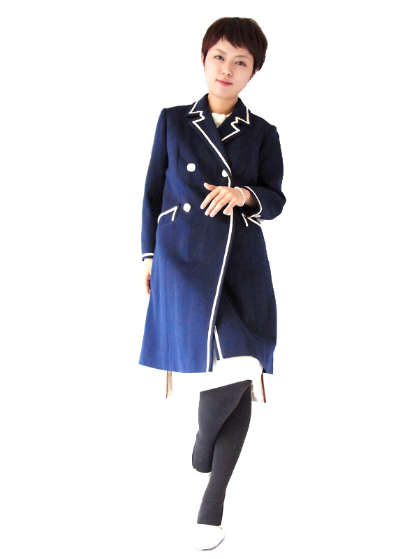 美しいロイヤルブルーのエレガントなライン♪映画に出てきそうなフランス買付けウールコート