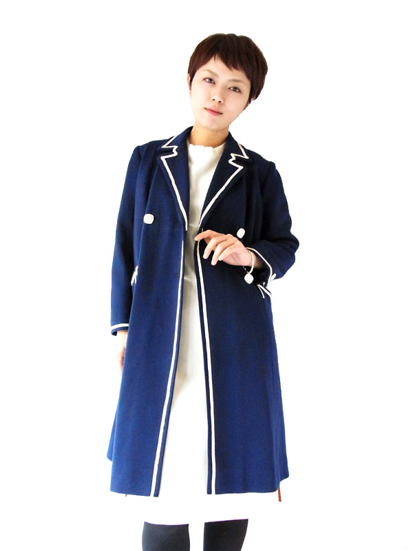 美しいロイヤルブルーのエレガントなライン♪映画に出てきそうなフランス買付けウールコート