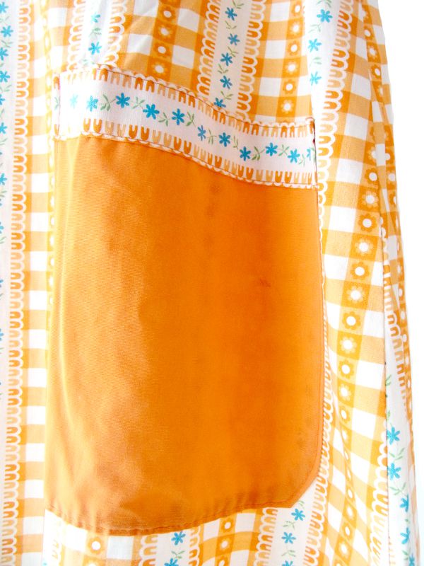 フランス買付　６０年代製　オレンジ X ホワイト チェック・花柄　チュニック ワンピース　: 12FC14