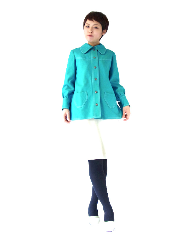 フランス買付け ターコイズ レトロ ポップ ジャケット ヨーロッパ古着