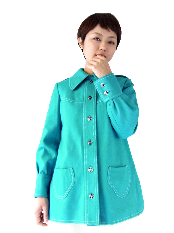 フランス買付け ターコイズ レトロ ポップ ジャケット ヨーロッパ古着