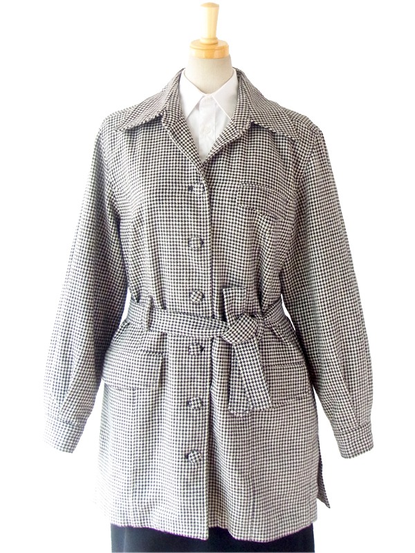 【80s vintage】ジップアップブルゾン　ウール　千鳥格子　短丈　古着 80s vintage】ジップアップブルゾン ウール 千鳥格子 短丈 古着