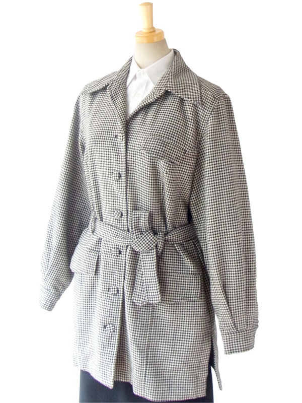 送料無料】80年代ブルガリア製 モノトーン 千鳥格子 くるみ