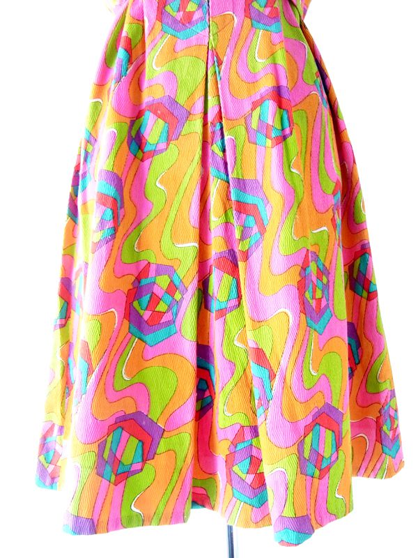 ヨーロッパ古着 ロンドン買い付け ６０年代製 マルチカラー X プッチ風 レトロプリント ワンピース 13bs100 送料無料