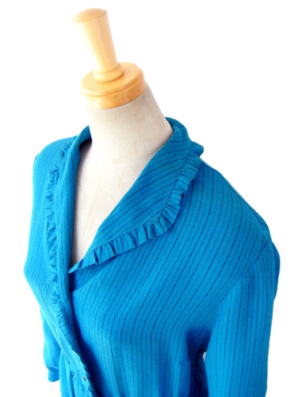 フランス買い付け ブルー X ブラック　ストライプ　ギャザー　ヴィンテージ　ワンピース :　13FC20