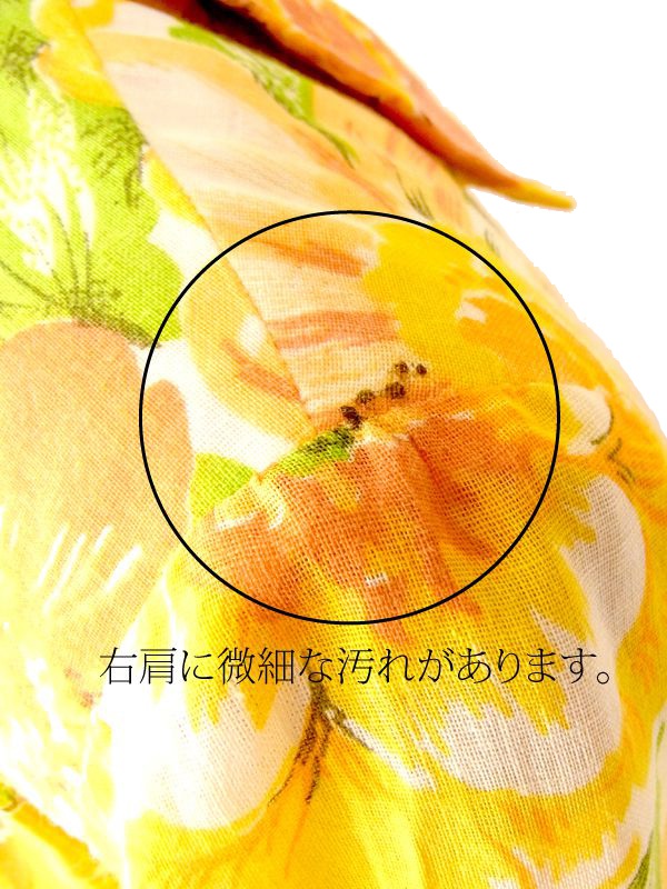 ヨーロッパ古着 フランス買い付け　６０年代製 ブライトイエロー 花柄プリント ヴィンテージ ワンピース 13FC306