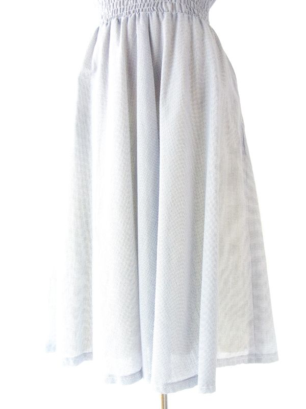 ヨーロッパ古着 フランス製 ホワイト X ブルー 千鳥格子風プリント　 ヴィンテージ　ワンピース :　13FC411