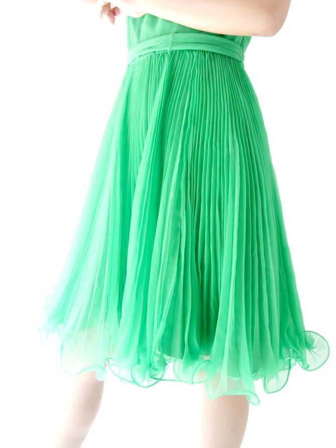 ヨーロッパ古着 フランス買い付け グリーン X アコーディオンプリーツ ヴィンテージ　ワンピース :　13FC425