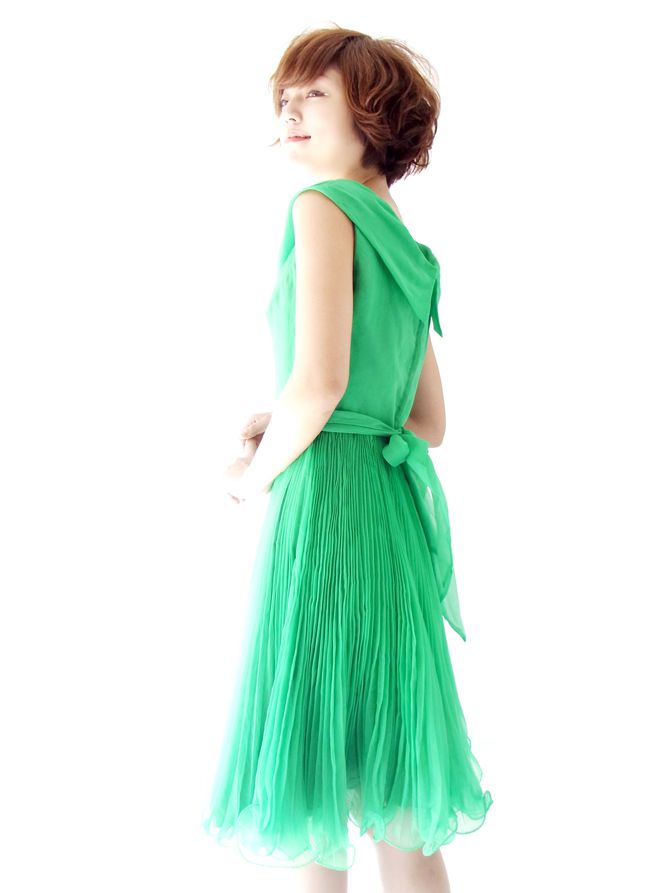 ヨーロッパ古着 フランス買い付け グリーン X アコーディオンプリーツ ヴィンテージ　ワンピース :　13FC425