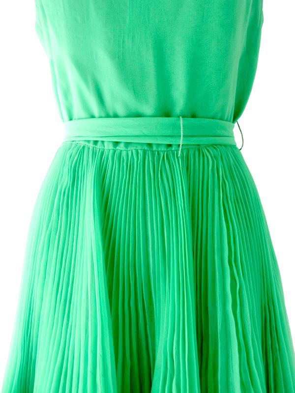 ヨーロッパ古着 フランス買い付け グリーン X アコーディオンプリーツ ヴィンテージ　ワンピース :　13FC425