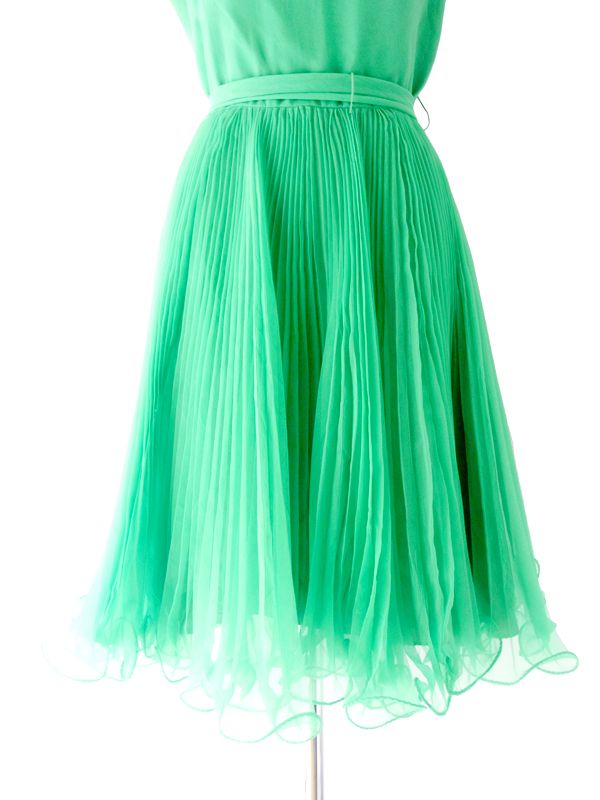 ヨーロッパ古着 フランス買い付け グリーン X アコーディオンプリーツ ヴィンテージ　ワンピース :　13FC425