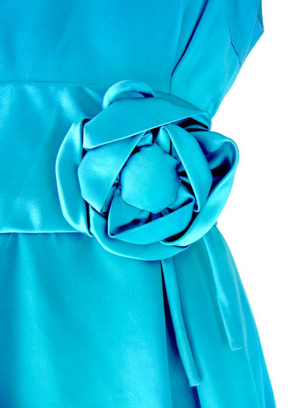 フランス買い付け　ターコイズブルー X 薔薇コサージュ　ヴィンテージ　ドレス : 13FC511