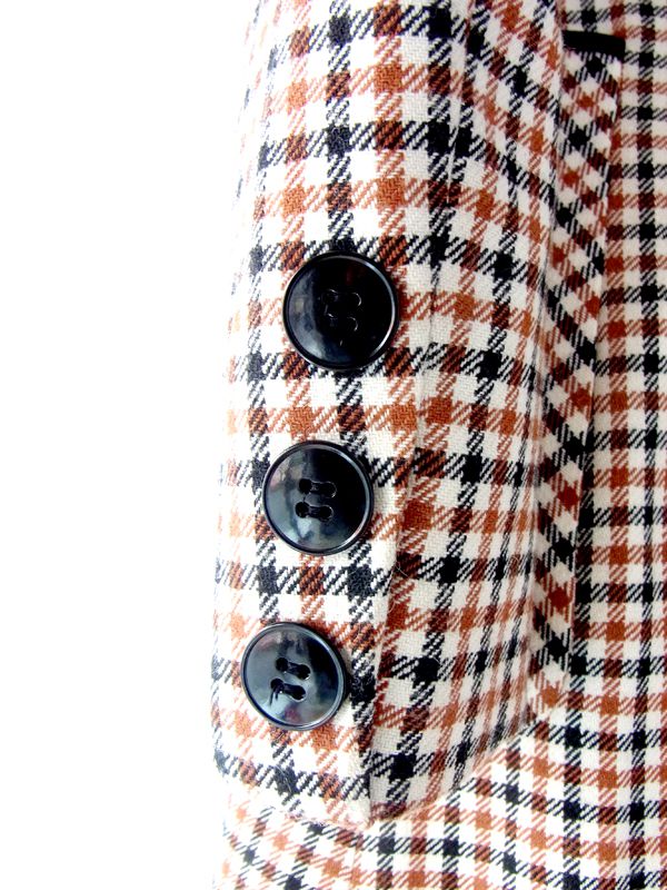 ヨーロッパ古着 【送料無料】フランス買い付け　６０年代製 ブラウン X ホワイト X ブラック　チェック柄　ウール　コート : 13FC708【在庫一点限り】