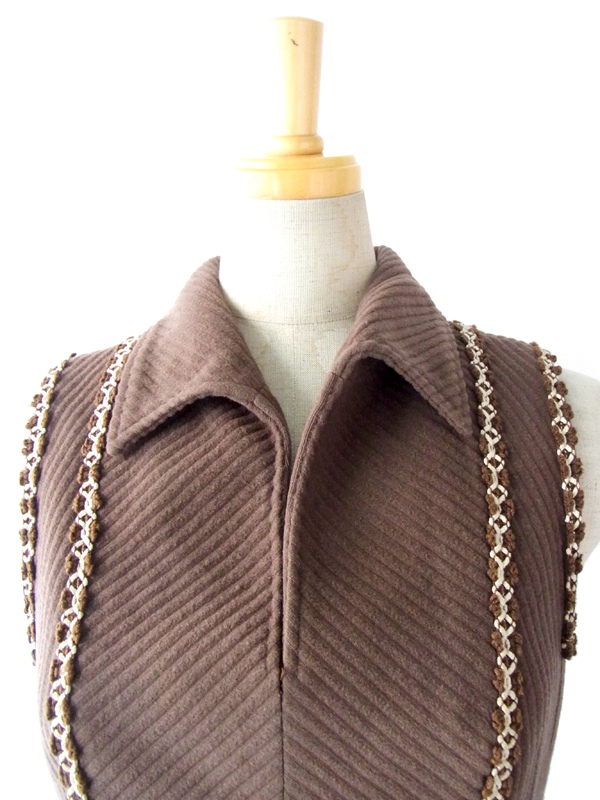 ヨーロッパ古着 フランス買い付け ６０年代製 ブラウン コーデュロイ　ヴィンテージ　ワンピース 12FC727