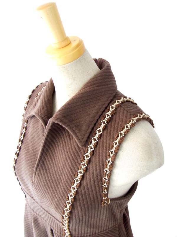 ヨーロッパ古着 フランス買い付け ６０年代製 ブラウン コーデュロイ　ヴィンテージ　ワンピース 12FC727