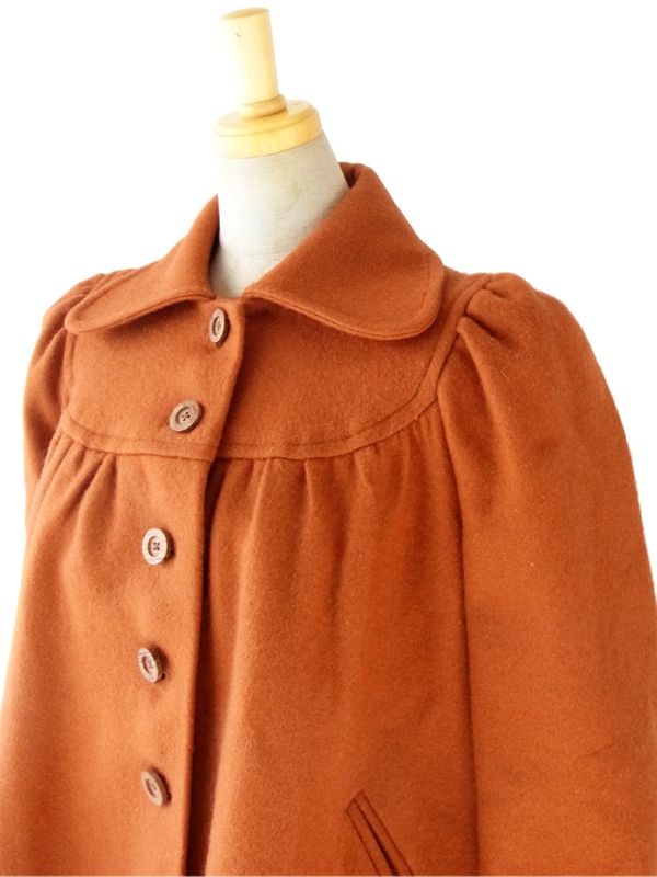 ヨーロッパ古着 フランス買い付け　60年代製 オレンジ 丸襟 パフスリーブ ヴィンテージ コート : 13FC802