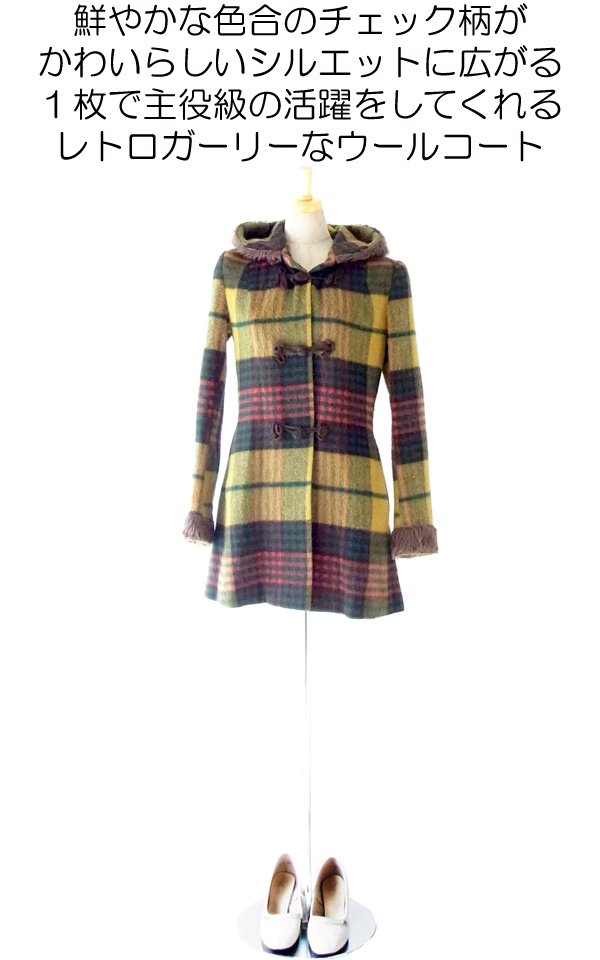 ヨーロッパ古着 フランス買い付け グリーン X ホワイト水玉　パフスリーブ コーデュロイワンピース 13FC606