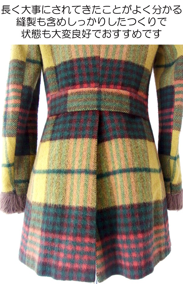 ヨーロッパ古着 フランス買い付け グリーン X ホワイト水玉　パフスリーブ コーデュロイワンピース 13FC606