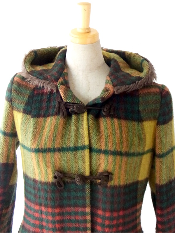 ヨーロッパ古着 フランス買い付け グリーン X ホワイト水玉　パフスリーブ コーデュロイワンピース 13FC606