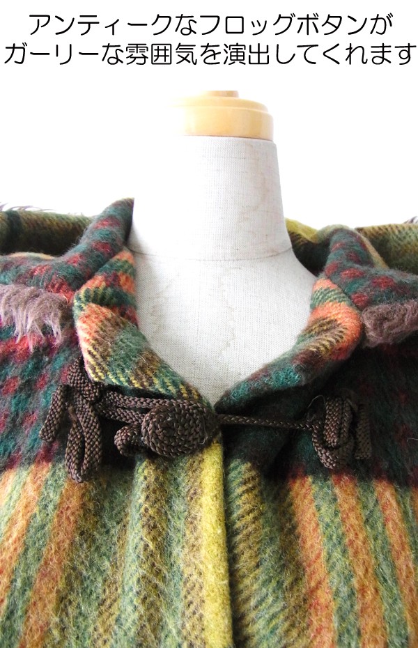 ヨーロッパ古着 フランス買い付け グリーン X ホワイト水玉　パフスリーブ コーデュロイワンピース 13FC606