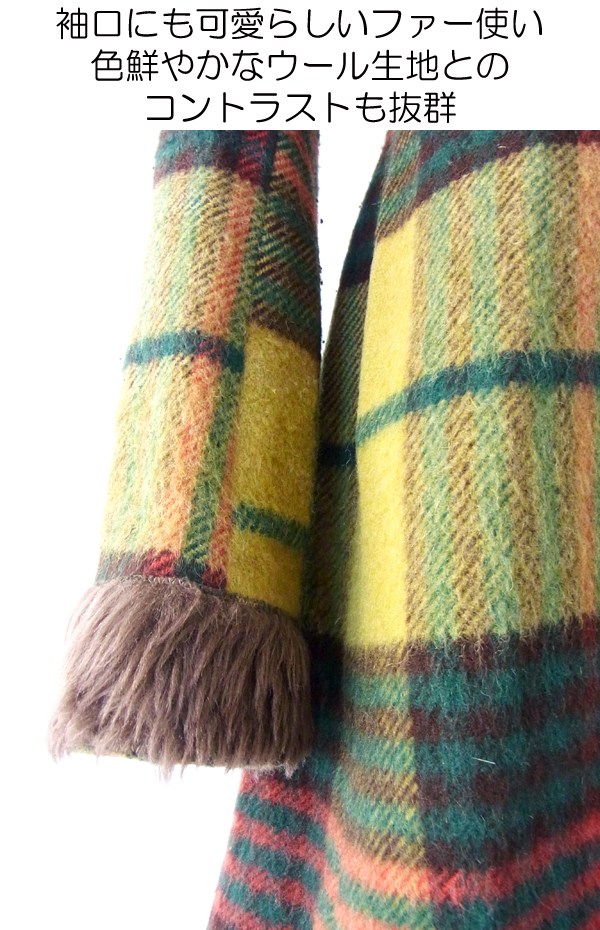 ヨーロッパ古着 フランス買い付け グリーン X ホワイト水玉　パフスリーブ コーデュロイワンピース 13FC606