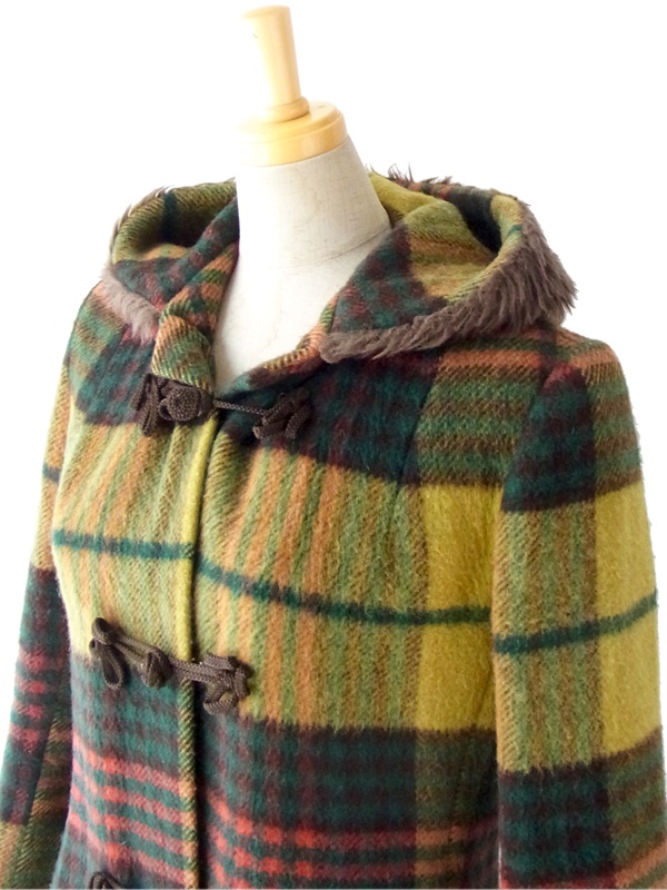 ヨーロッパ古着 フランス買い付け グリーン X ホワイト水玉　パフスリーブ コーデュロイワンピース 13FC606