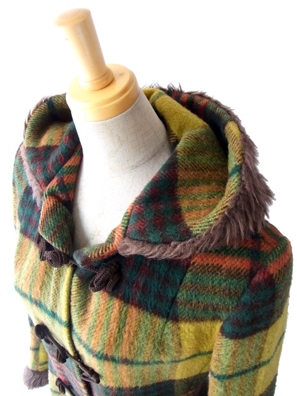 ヨーロッパ古着 フランス買い付け グリーン X ホワイト水玉　パフスリーブ コーデュロイワンピース 13FC606