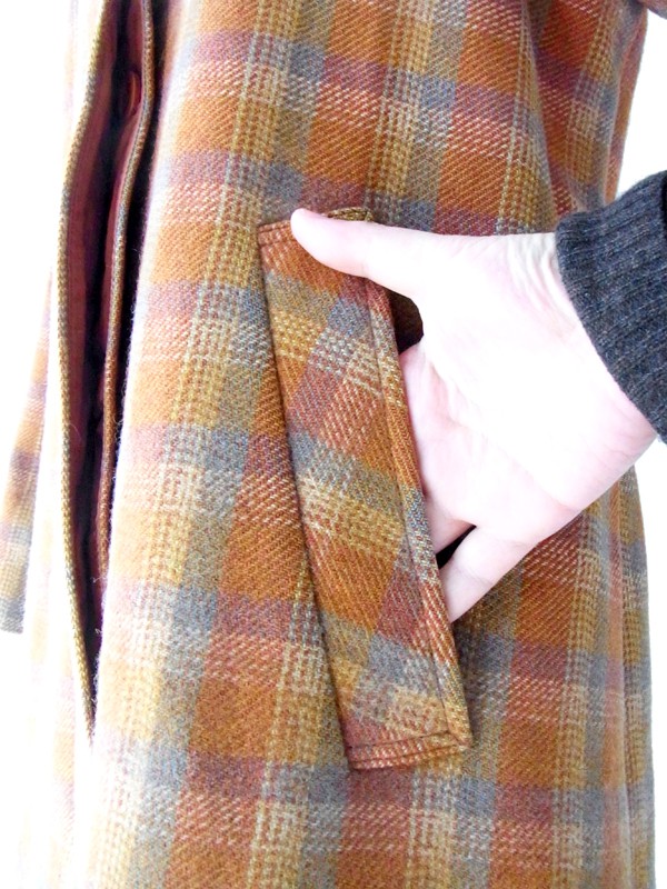 ヨーロッパ古着 ６０年代フランス製 オレンジ &times;グレイ チェック柄　ヴィンテージ ツイード コート : 13FC808