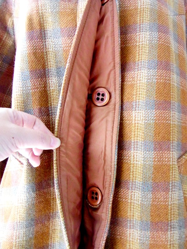 ヨーロッパ古着 ６０年代フランス製 オレンジ &times;グレイ チェック柄　ヴィンテージ ツイード コート : 13FC808