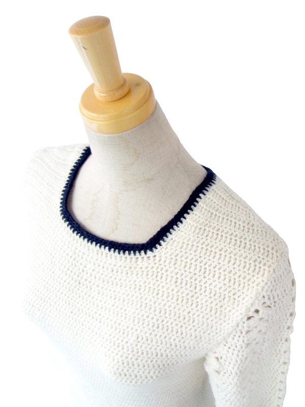 ヨーロッパ古着 フランス買い付け 60年代製 ホワイト X ブルー ライン　ヴィンテージ ニット ワンピース : 13FC818