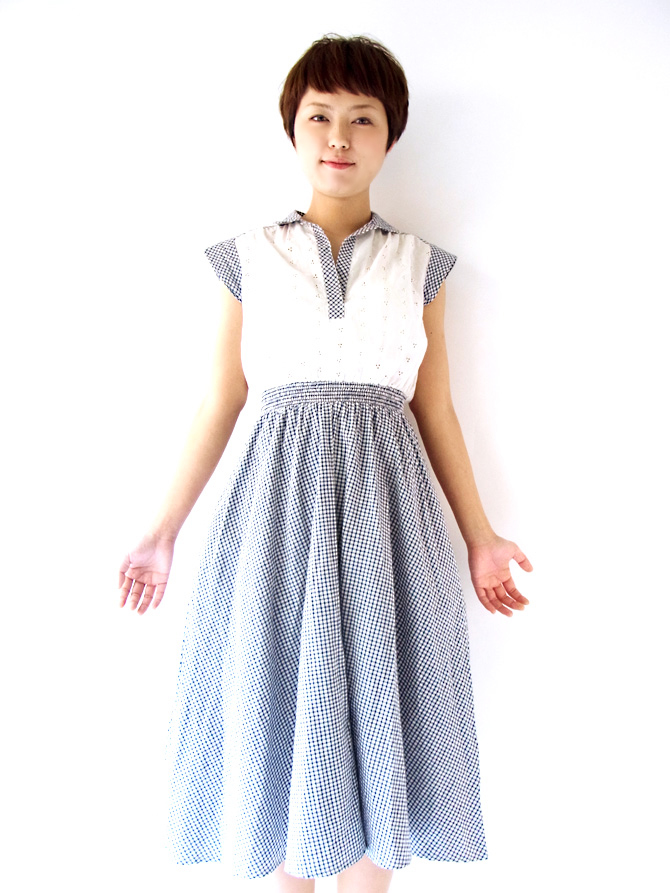 【ヨーロッパ古着】フランス買い付け 60年代製 グリーンX イエロー 花柄 ヴィンテージ チュニック ワンピース : 13FC7【レトロポップ】