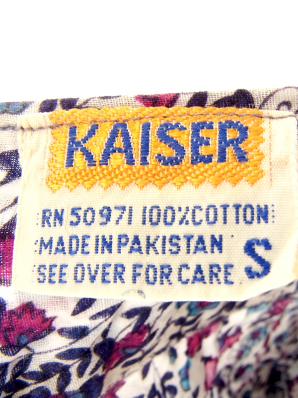 70年代製　KAISER ブルー X パープル 小花柄 ヴィンテージ インド綿ワンピース13SP335