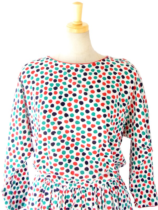 ヨーロッパ古着 ６０年代製 マルチカラー 水玉プリント レトロ ワンピース