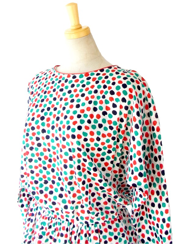 ヨーロッパ古着 ６０年代製 マルチカラー 水玉プリント レトロ ワンピース