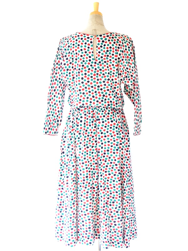 ヨーロッパ古着 ６０年代製 マルチカラー 水玉プリント レトロ ワンピース