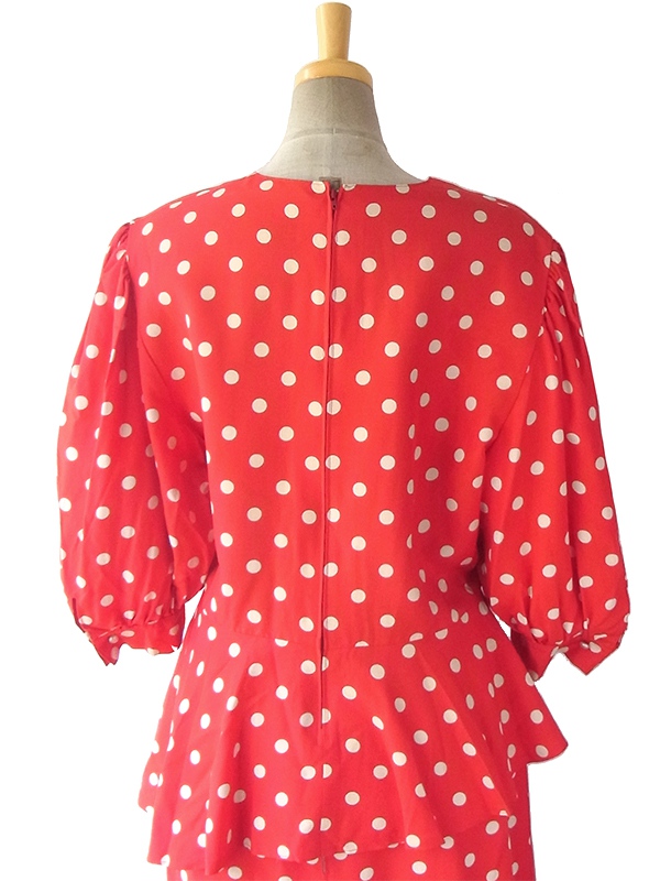 【送料無料】フランス買い付け ６０年代製 レッド X ホワイト 水玉 ヴィンテージ ２ピース セットアップ 14FC021【ヨーロッパ古着】